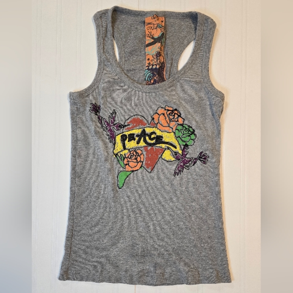 Only Gray Fitted Graphic Tank Top